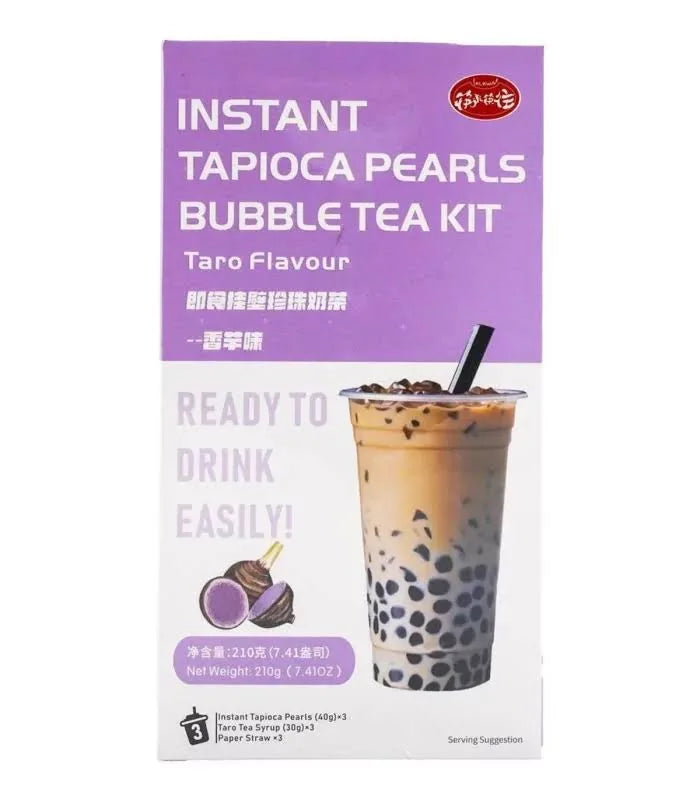 KIT PER BUBBLE TEA CON PERLE DI TAPIOCA INSTANTANEE - GUSTO TARO | 3 PORZIONI