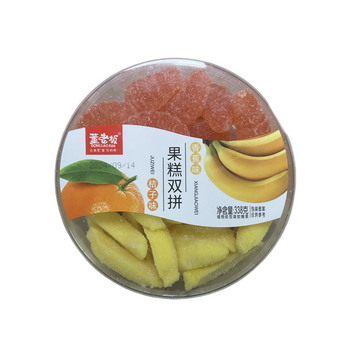 Banana and orange flavored gummy candies