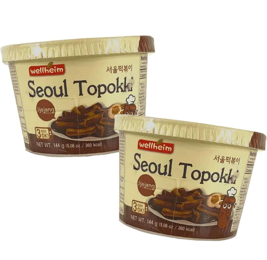 Wellheim Seoul Jjajang Tteokbokki, confezione doppia, torta di riso coreana in tazza, gusto Jjajangmyeon 144g