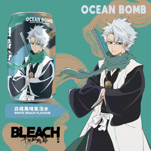 Ocean Bomb - Bleach TOSHIRO HITSUGAYA Peach Flavour / Bevanda Frizzante gusto Pesca 330ml